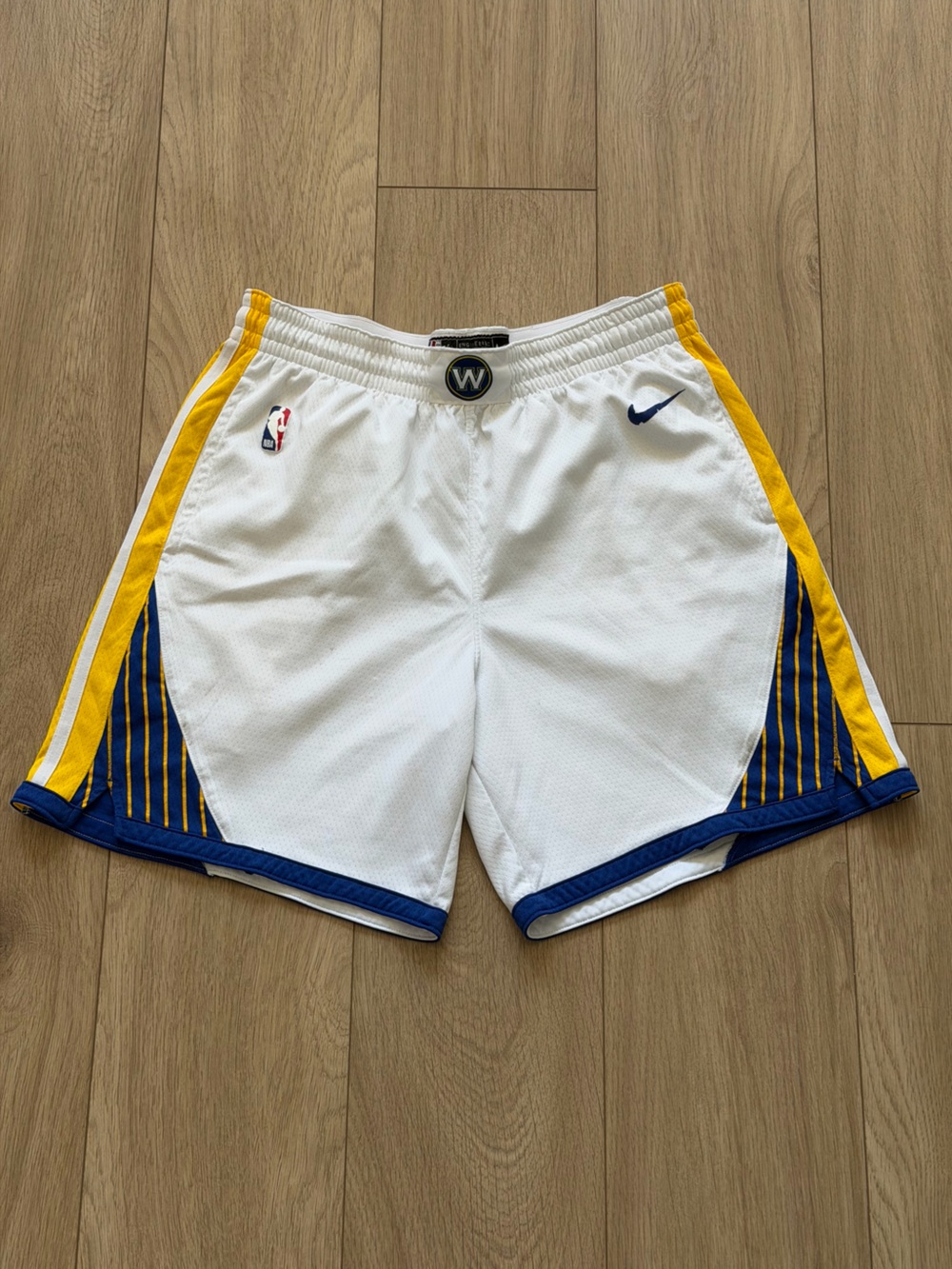 Nike Men’s White Basketball Shorts with Blue & Yellow Trim